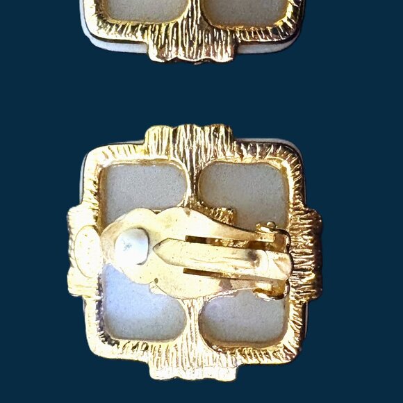 Vintage Antique Gold Rhinestone and Carved Marble Earrings EUC - Picture 12 of 12